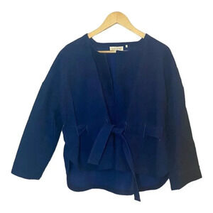 Marie Sixtine Belted Navy Cotton Blazer Jacket